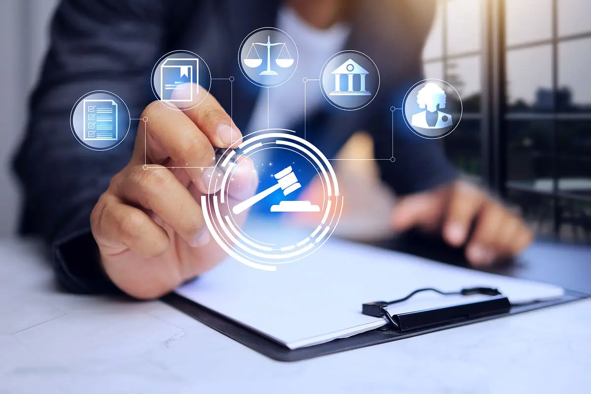 Legal technology concept with digital icons