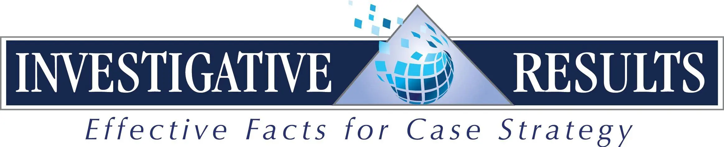 Blue and white investigative company logo