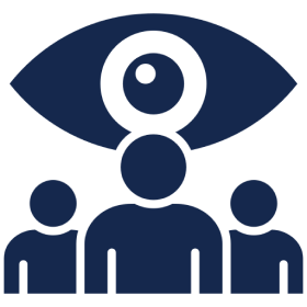 People silhouette under an eye graphic