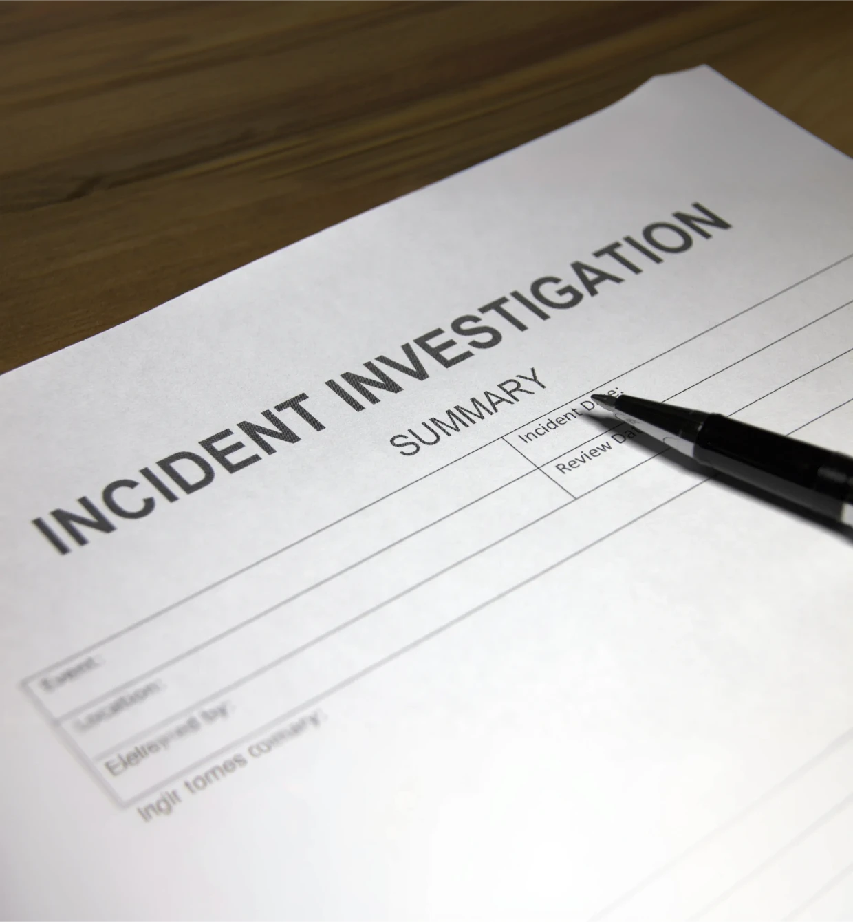 Incident investigation form on table